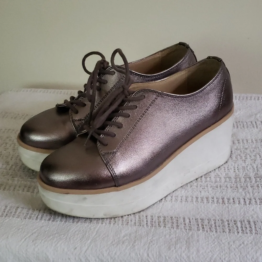 F EFE wedge platform metallic lace up  loafers punk, schoolgirl, tennis sneakers